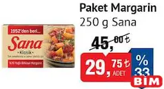 SANA PAKET MARGARİN 250 GR fiyat ve kampanya bilgisi